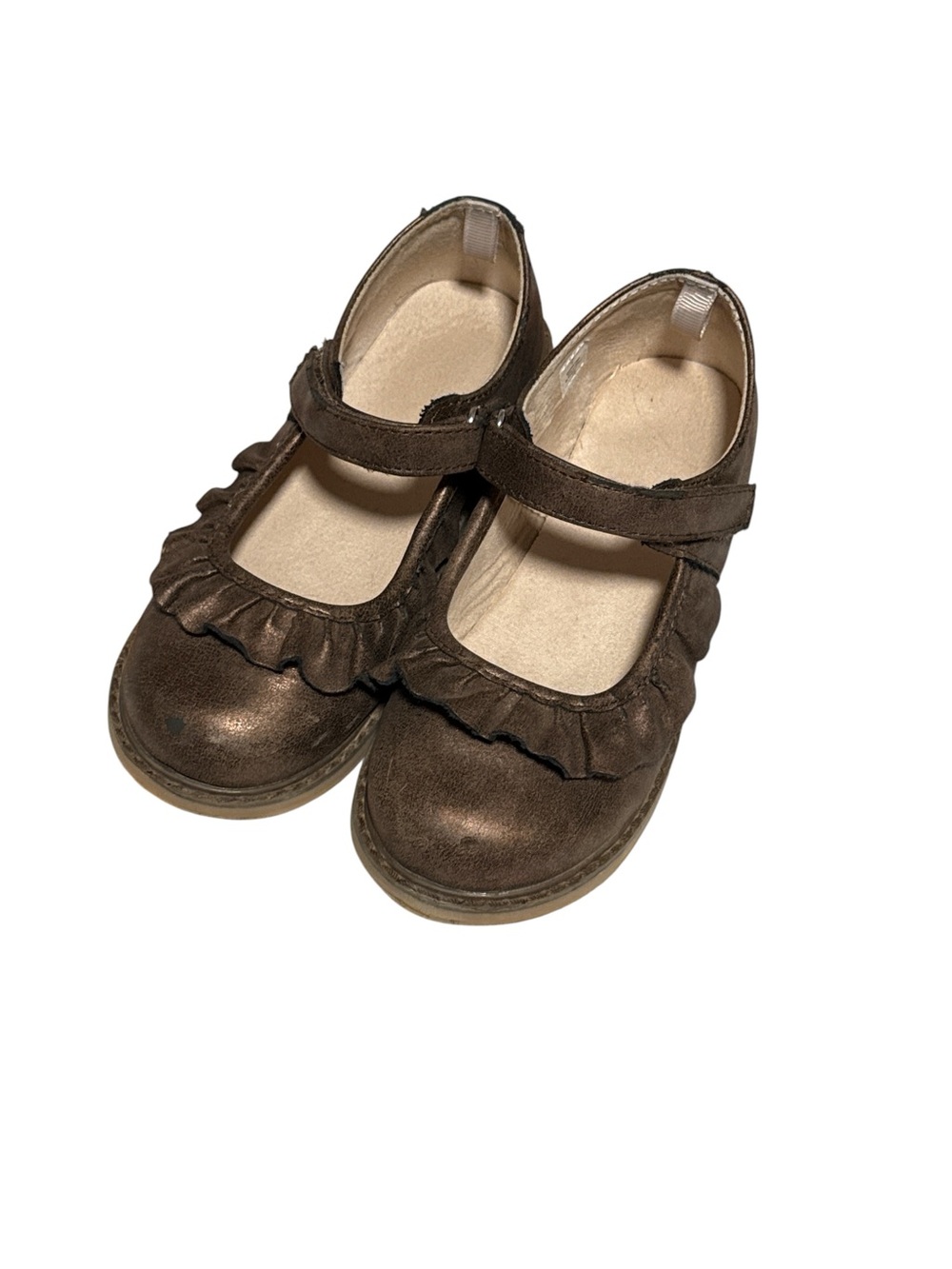 Girls Metallic Bronze / brown Ruffle Mary Jane Flats - Size 12